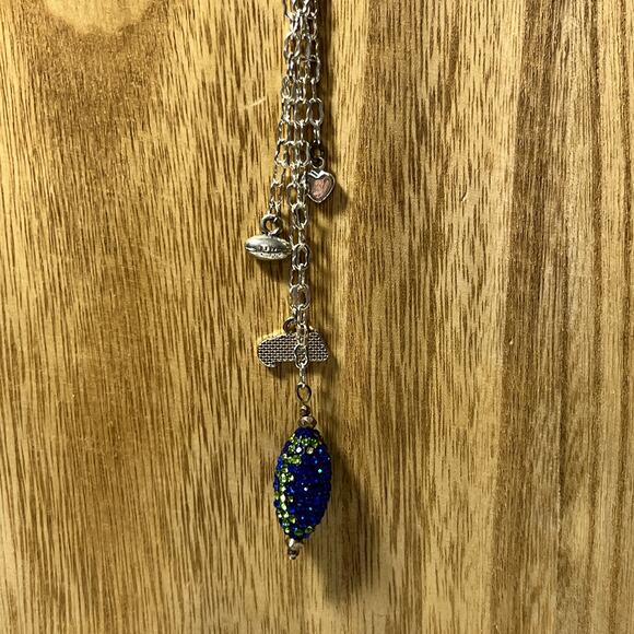 Seahawks Fan Necklace Drop Heart Football Seahawk & Rhinestone Dangle 22 inches - Picture 2 of 3